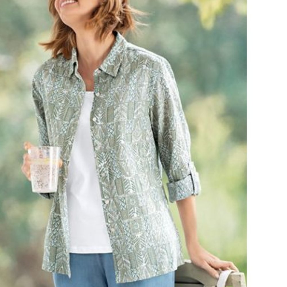 Appleseed's Batik Block Crinkle-Cotton Shirt size 3X NEW